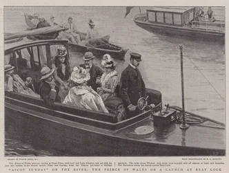 Ascot-Sonntag auf dem Fluss, der Prinz von Wales auf einem Boot bei Bray Lock